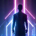 A person wearing an advanced virtual reality headset, fully immersed in a futuristic game world with vibrant, holographic elements surrounding them, showcasing cutting-edge VR technology.