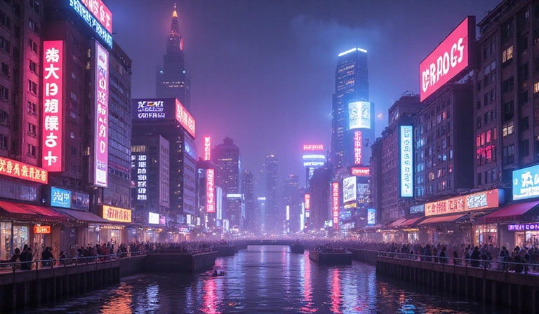 A vibrant, futuristic cityscape with neon lights, representing a new game release announcement.