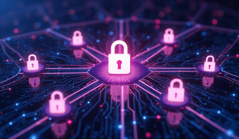 Data flow illustration with arrows and diverse icons