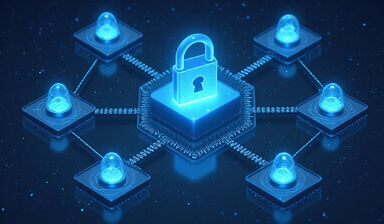 Secure data sharing illustration with linked nodes