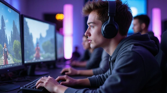 Professional gamer focusing intensely during a match